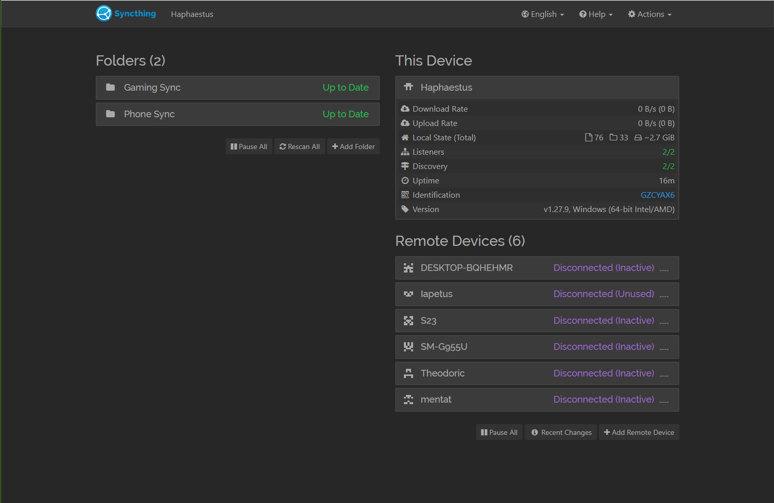 The syncthing interface